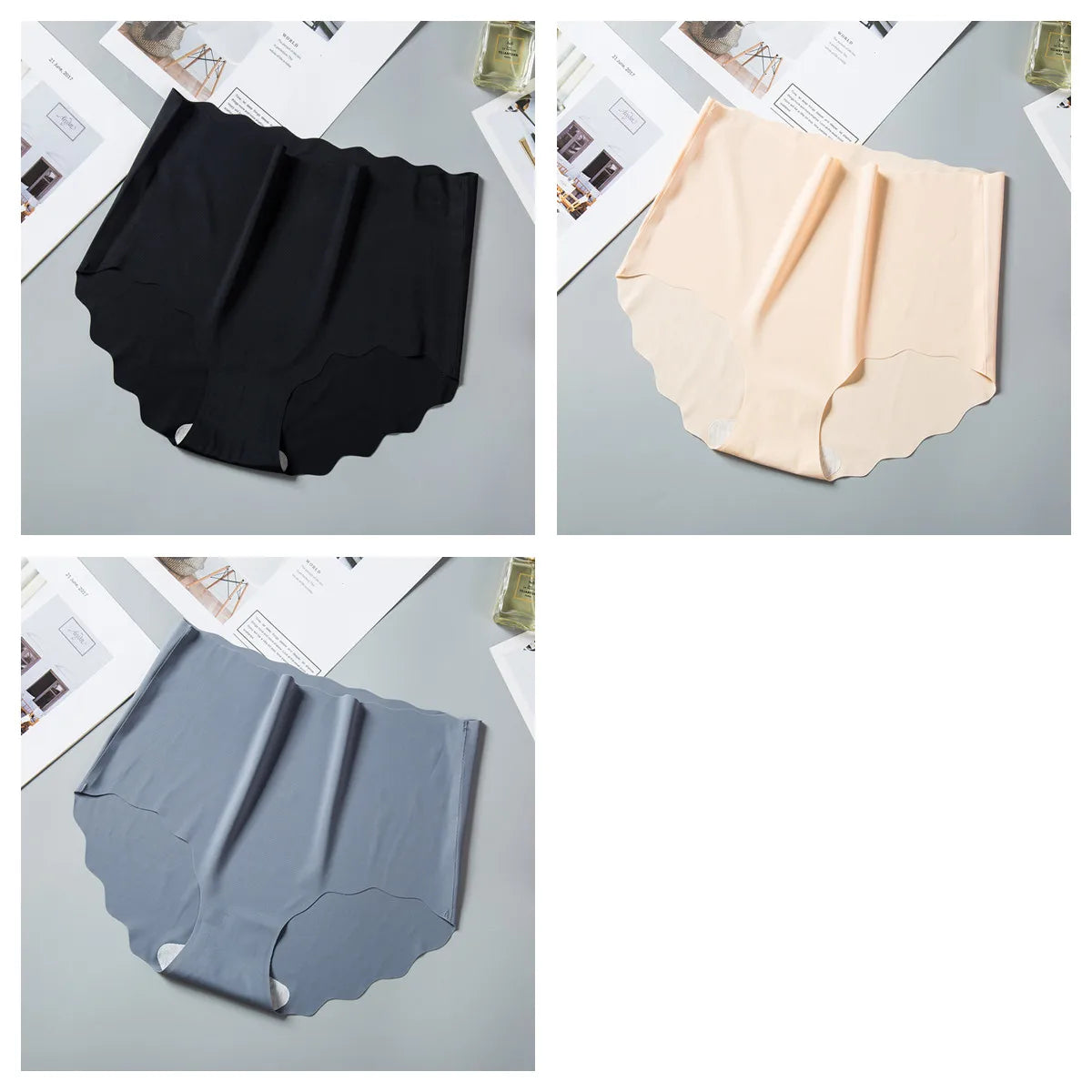 3Pcs/Set Ice Silk Panties Women Hip Lift Briefs Seamless Underwear Female High Waist Panties M-XXL Underpants Invisible Lingerie