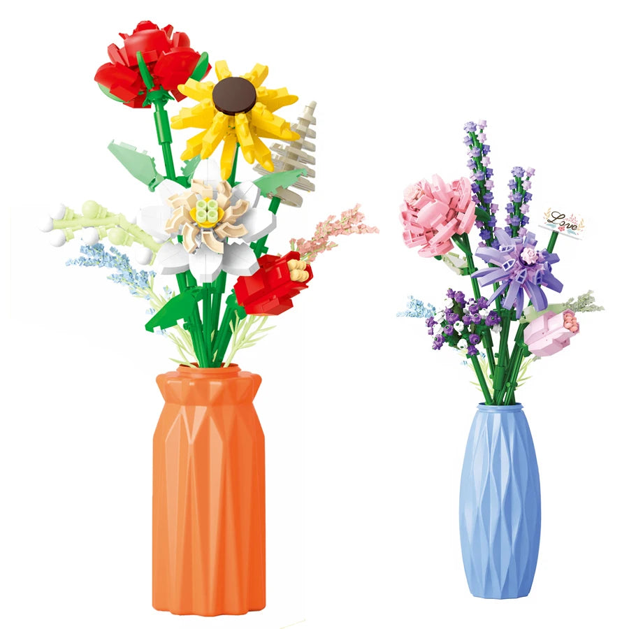 DIY Handmade Flower Building Blocks Set - Plastic Vases for Creative Bouquets - ZOOMNSTORE