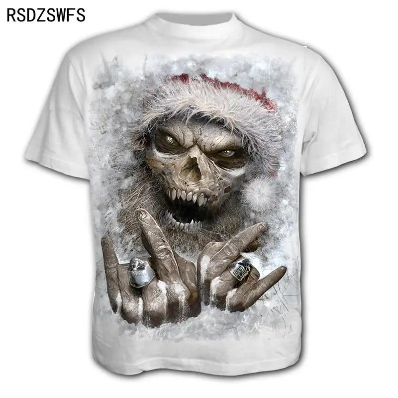 Mens 3D Skull T-Shirt - Punk Summer Streetwear Top O-neck Sizes XXS-5XL