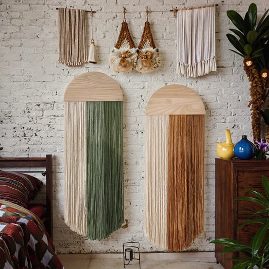 Macrame Wall Hanging - Colorful Half Moon Decor with Natural Wood for Boho Bedroom  Living Room - ZOOMNSTORE