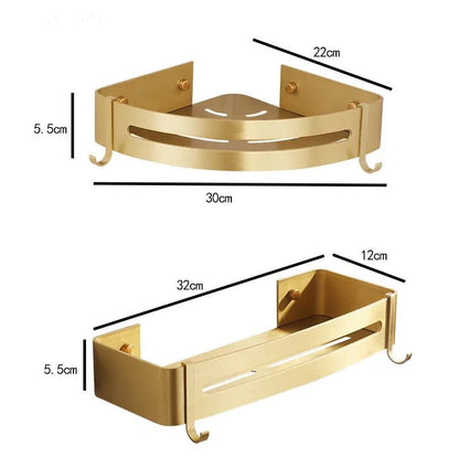 Wall-Mounted Corner Shelf - Brushed Gold Aluminum Bathroom Shampoo Holder