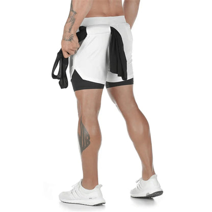 Men Running Shorts - 2 in 1 Quick Dry Sports Jogging Shorts with Hidden Phone Pocket