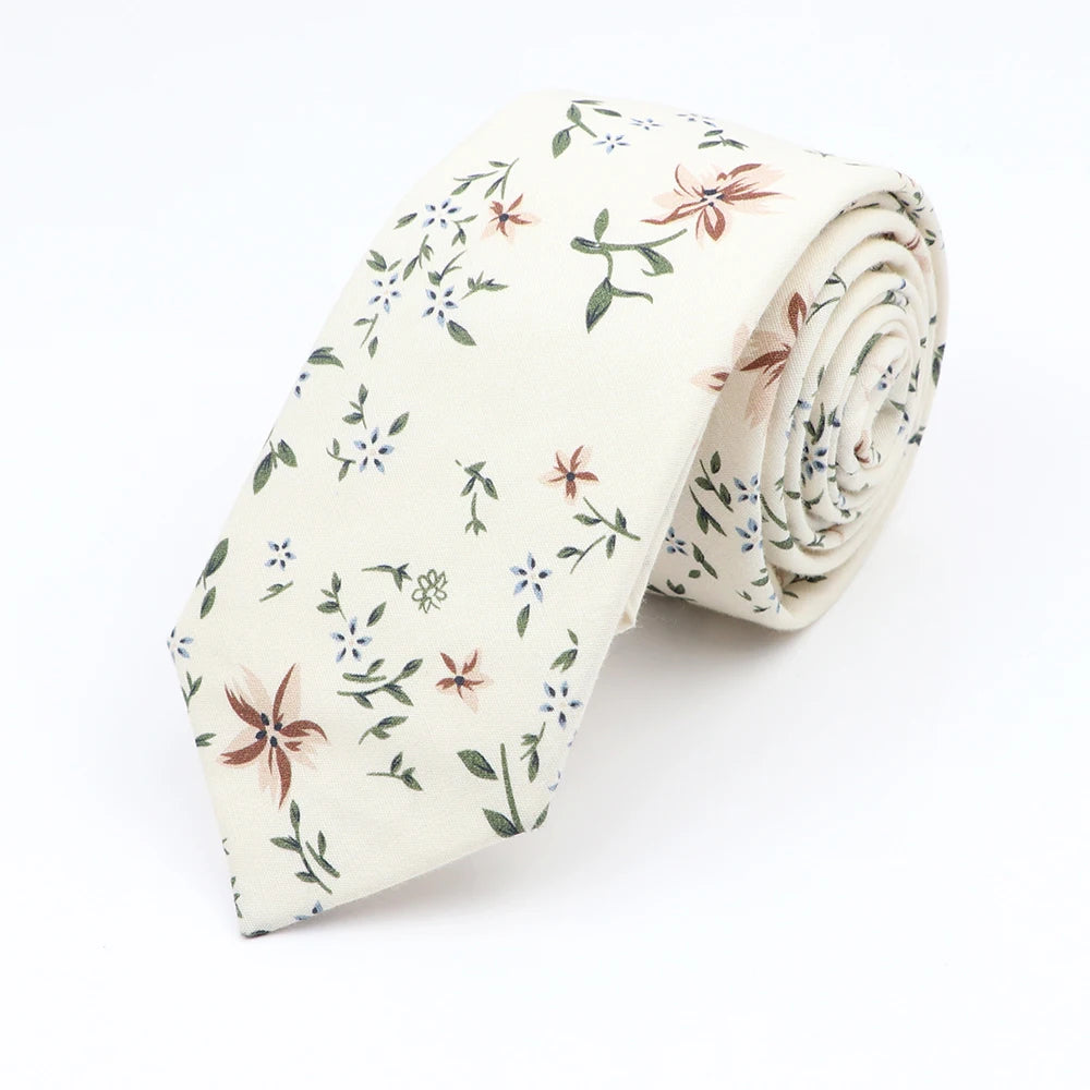 Floral Cotton Tie - Elegant Paisley Necktie for Men  Women
