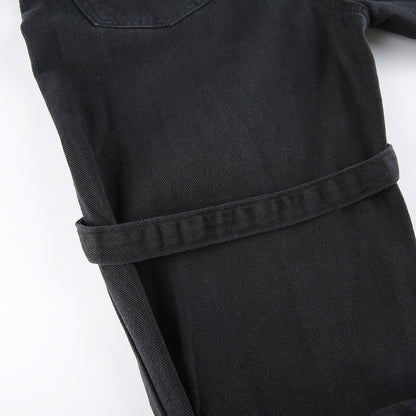 E-girl Gothic Black Cargo Pants Capri Women Low Waist Jeans Long Trousers Y2K Grunge Vintage Hip Hop Punk Harajuku Streetwear