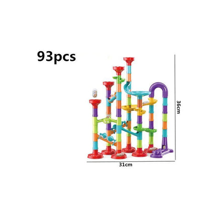 Marble Run Race Track - DIY Marble Run Set With Kids Building Blocks & Ball Roll Coaster