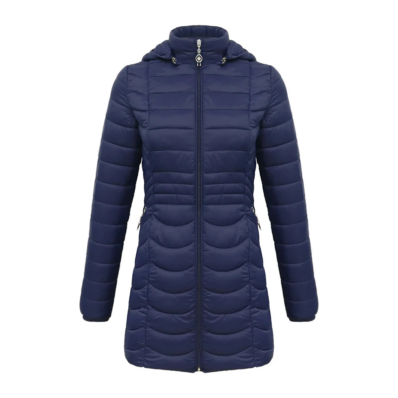 SANTELON Women Long Warm Parka For Women Ultralight Padded Puffer Jacket Coat With Detachable Hood Lightweight Outwear Clothing