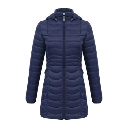 SANTELON Women Long Warm Parka For Women Ultralight Padded Puffer Jacket Coat With Detachable Hood Lightweight Outwear Clothing