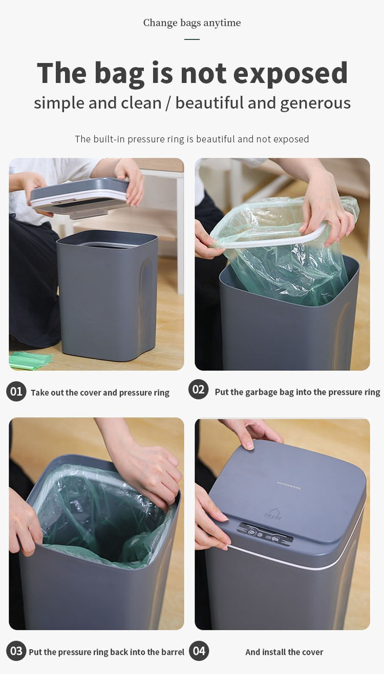 Touchless 16L Sensor Trash Can - Smart Waterproof Kitchen  Bathroom Wastebin