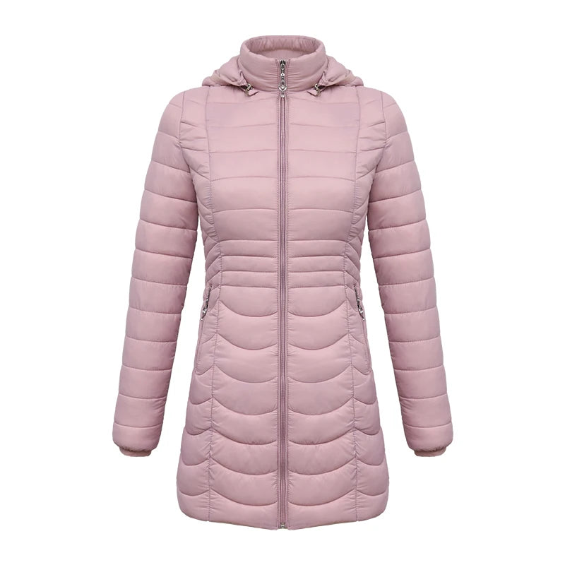 SANTELON Women Long Warm Parka For Women Ultralight Padded Puffer Jacket Coat With Detachable Hood Lightweight Outwear Clothing