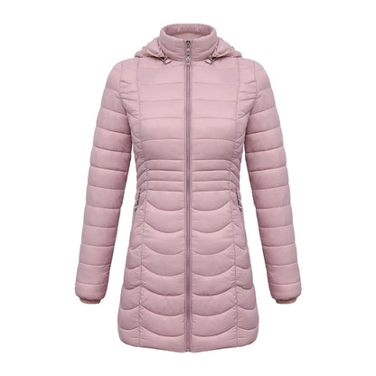 SANTELON Women Long Warm Parka For Women Ultralight Padded Puffer Jacket Coat With Detachable Hood Lightweight Outwear Clothing