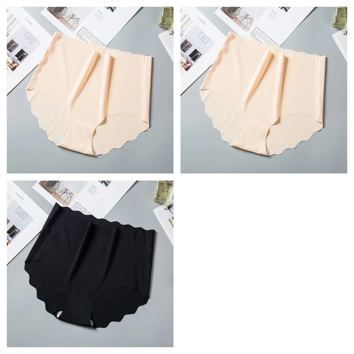 3Pcs/Set Ice Silk Panties Women Hip Lift Briefs Seamless Underwear Female High Waist Panties M-XXL Underpants Invisible Lingerie