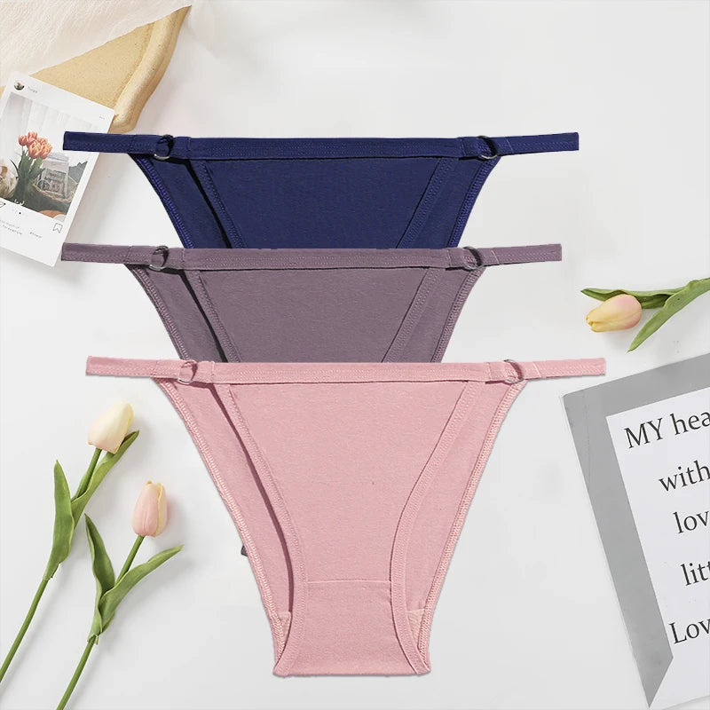 FINETOO 3PC/Set Women's Cotton Panties Underwear Metal Buckle Briefs M-2XL Female Underpant Low Waist Woman Sexy Panty Lingerie