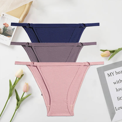 FINETOO 3PC/Set Women's Cotton Panties Underwear Metal Buckle Briefs M-2XL Female Underpant Low Waist Woman Sexy Panty Lingerie