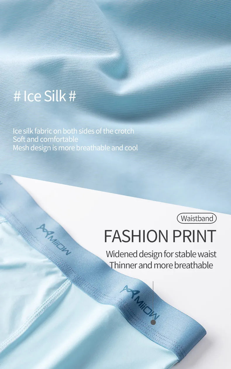 Mens Antibacterial Ice Silk Boxer Shorts - 3 Pack 5XL Underwear