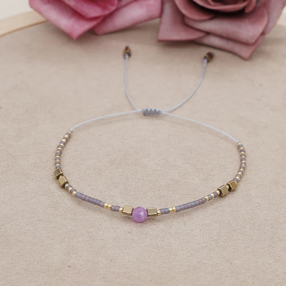 Boho Semi-Precious Stone Bracelet - Amber  Black Gallstone Fashion Gift for Women - ZOOMNSTORE