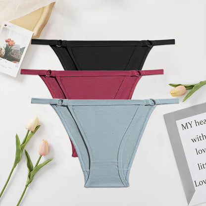 FINETOO 3PC/Set Women's Cotton Panties Underwear Metal Buckle Briefs M-2XL Female Underpant Low Waist Woman Sexy Panty Lingerie
