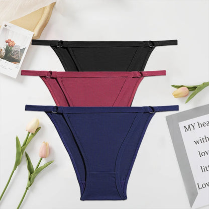 FINETOO 3PC/Set Women's Cotton Panties Underwear Metal Buckle Briefs M-2XL Female Underpant Low Waist Woman Sexy Panty Lingerie