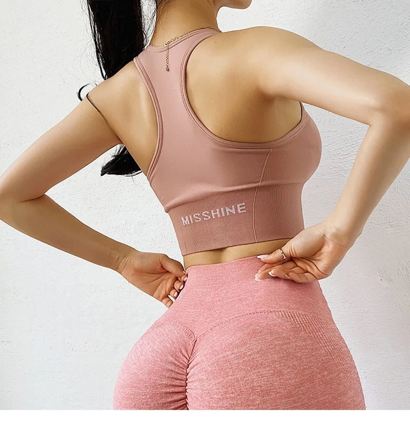 Front Zipper Sports Bra - Women's Athletic Crop Top, Push Up Wireless Fitness Tank