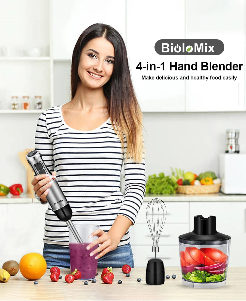 High Power 1200W Immersion Blender with Chopper  Smoothie Cup - Stainless Steel Blades