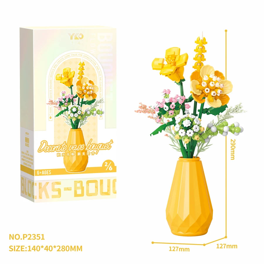 DIY Handmade Flower Building Blocks Set - Plastic Vases for Creative Bouquets - ZOOMNSTORE