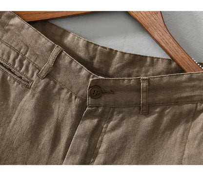 Linen Beach Shorts Mid Waist Men’s Summer Casual Business Straight Fit Pants