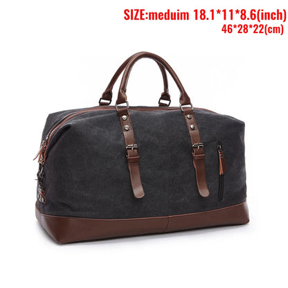 Mens Canvas Leather Duffel Bag - Travel Tote  Weekend Luggage