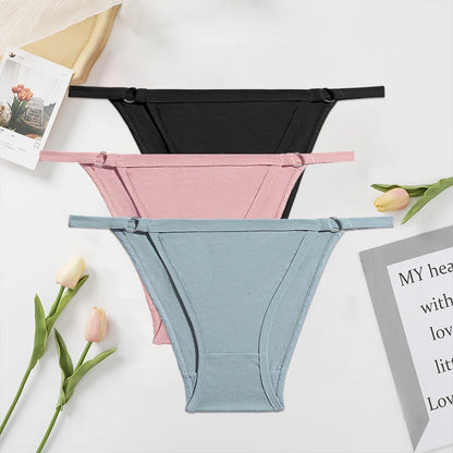 FINETOO 3PC/Set Women's Cotton Panties Underwear Metal Buckle Briefs M-2XL Female Underpant Low Waist Woman Sexy Panty Lingerie