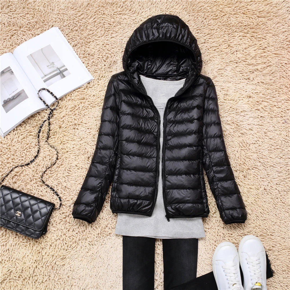 Women Puffer Jacket - Plus Size Jackets, Lightweight Down Coat With Zipper Closure
