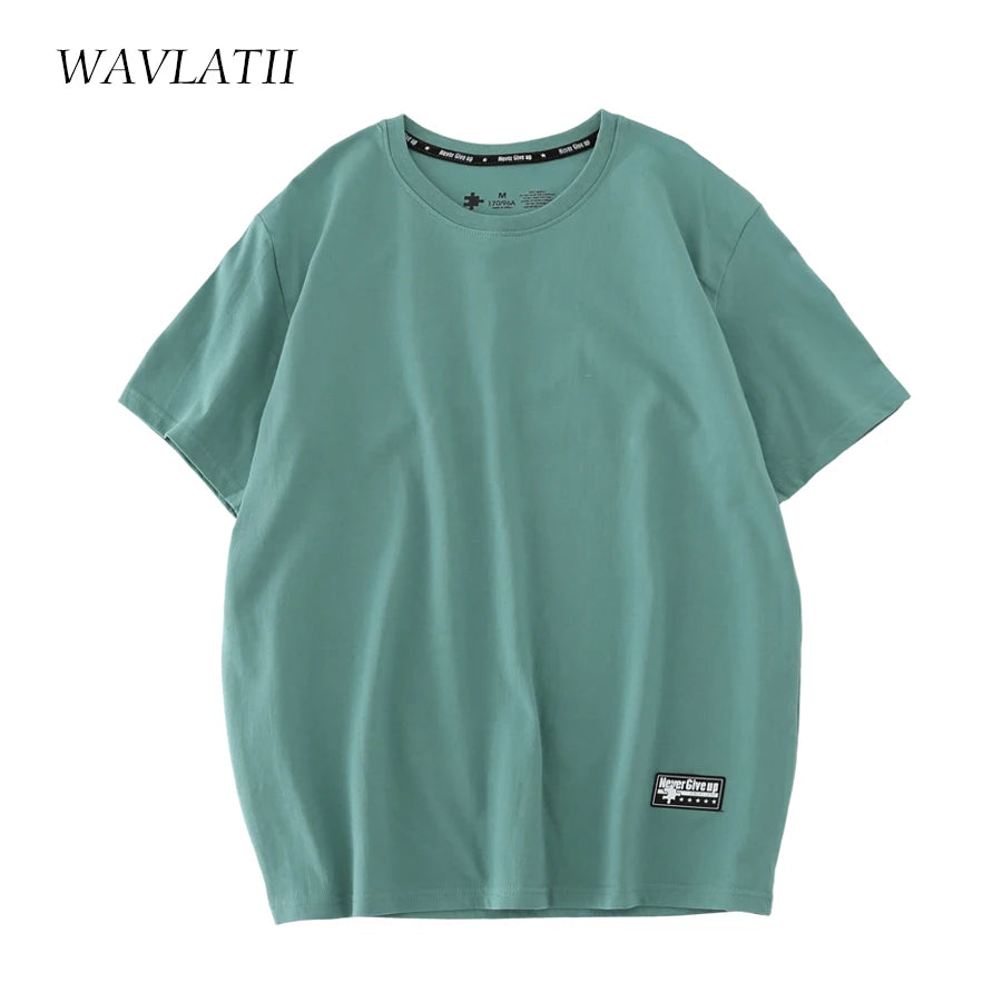 WAVLATII New Women 100% Cotton T shirts Female Green Fashion Oversized Streetwear Short Sleeve Tees Tops for Summer