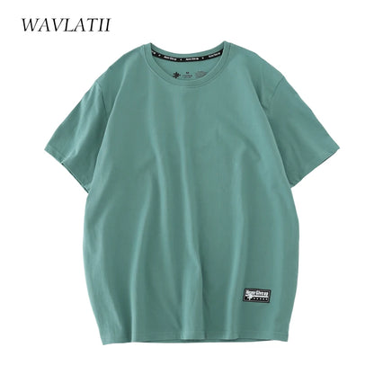 WAVLATII New Women 100% Cotton T shirts Female Green Fashion Oversized Streetwear Short Sleeve Tees Tops for Summer