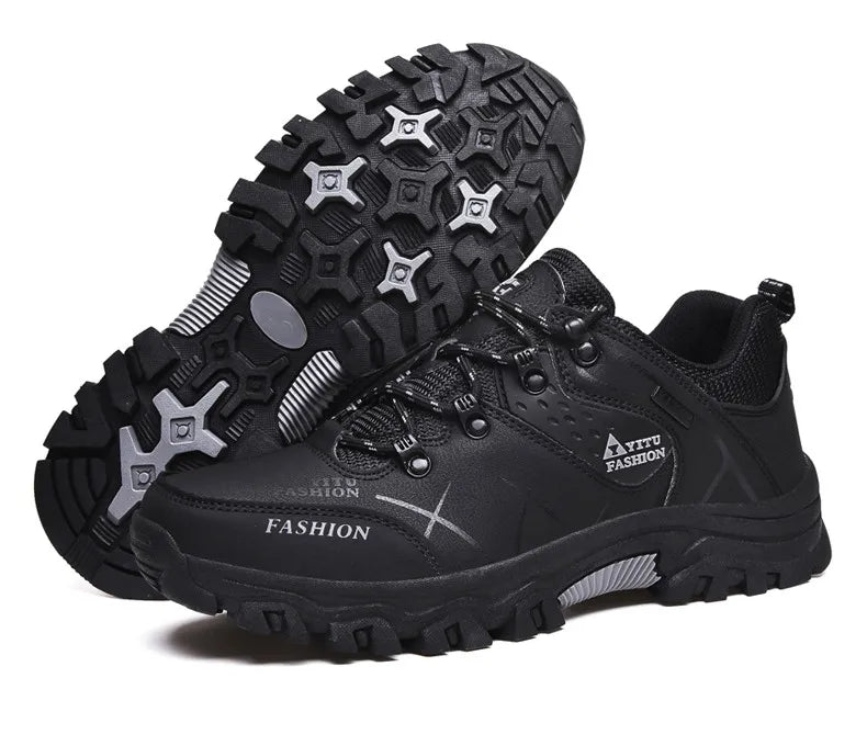 Men Winter Snow Boots - Waterproof Leather Hiking Shoes With Rubber Sole