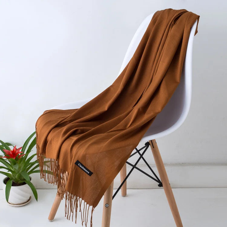 Cashmere Scarf for Women - Warm Autumn Winter Shawl with Tassels