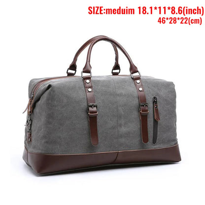 Mens Canvas Leather Duffel Bag - Travel Tote  Weekend Luggage