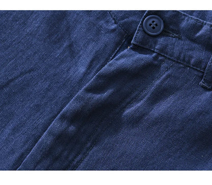 Linen Beach Shorts Mid Waist Men’s Summer Casual Business Straight Fit Pants