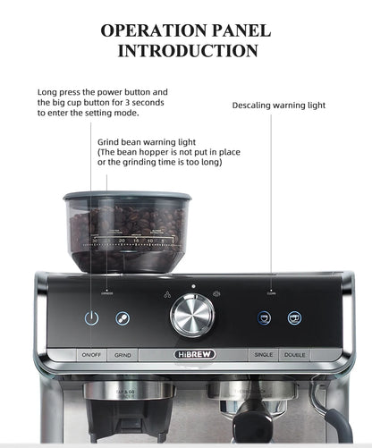 HiBREW Barista Pro Espresso Machine - 20 Bar Bean to Cup Coffee Maker for Cafes and Restaurants - ZOOMNSTORE