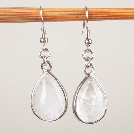 Natural Stone Water-Drop Dangle Earrings – Teardrop Hooks