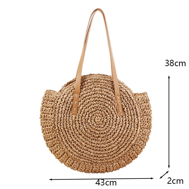Vintage Woven Straw Beach Bag - Handmade Raffia Rattan Shoulder Bag