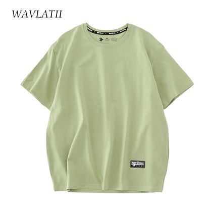 WAVLATII New Women 100% Cotton T shirts Female Green Fashion Oversized Streetwear Short Sleeve Tees Tops for Summer
