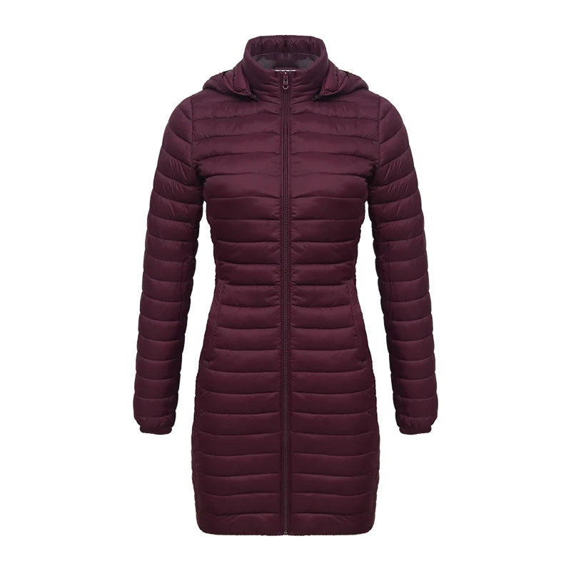 SANTELON Winter Women Loose Long Parka Coat With Detachable Hood Female Soild Ultralight Portable Warm Padded Cotton Outwear