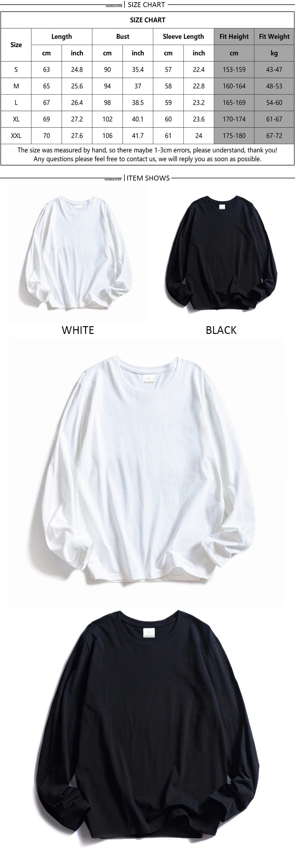 WAVLATII Women O-neck Long Sleeve T shirts Lady White Cotton Tops Female Soft Casual Tees Women's Black T-shirt
