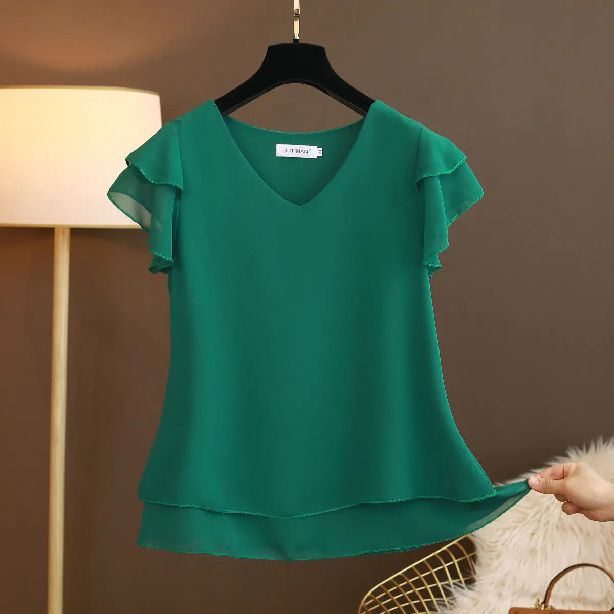 2026 New Summer Women Blouse Loose V-Neck Chiffon Shirt Female Short Sleeve Blouse Oversized Shirts womens tops and blouses Top