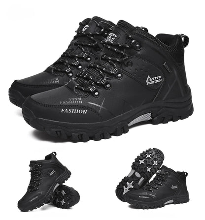 Men Winter Snow Boots - Waterproof Leather Hiking Shoes With Rubber Sole
