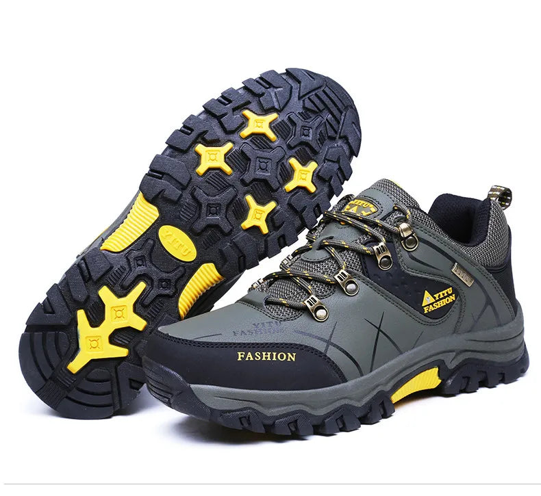 Men Winter Snow Boots - Waterproof Leather Hiking Shoes With Rubber Sole