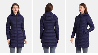 SANTELON Winter Women Loose Long Parka Coat With Detachable Hood Female Soild Ultralight Portable Warm Padded Cotton Outwear