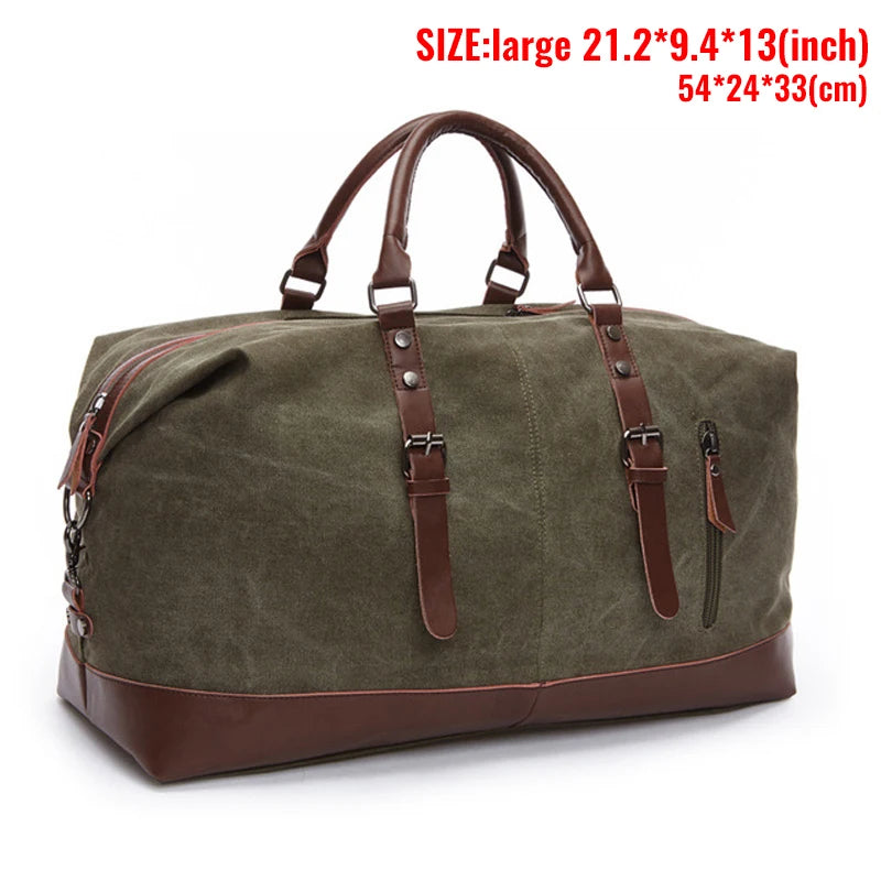 Mens Canvas Leather Duffel Bag - Travel Tote  Weekend Luggage