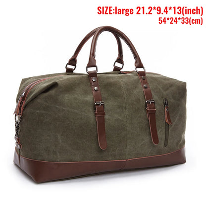 Mens Canvas Leather Duffel Bag - Travel Tote  Weekend Luggage