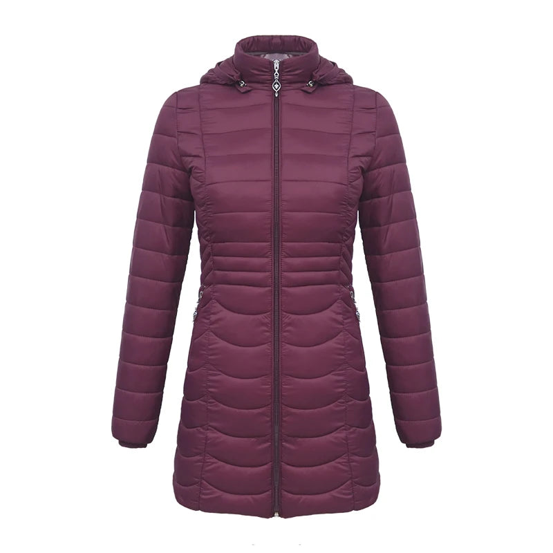 SANTELON Women Long Warm Parka For Women Ultralight Padded Puffer Jacket Coat With Detachable Hood Lightweight Outwear Clothing