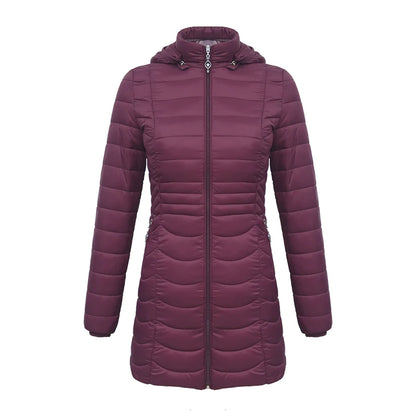 SANTELON Women Long Warm Parka For Women Ultralight Padded Puffer Jacket Coat With Detachable Hood Lightweight Outwear Clothing