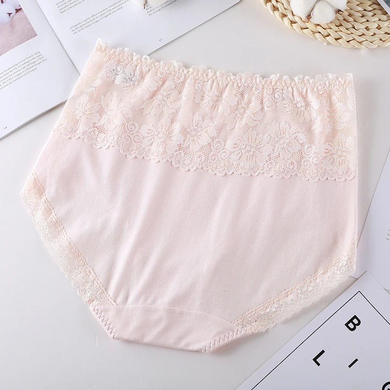Woman Sexy Cotton Panties of Large Size New Lace Female Underwear with High Waist Cotton Briefs Plus Size Women's Panties 2025