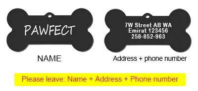 Pet Collar Personalized ID Tag Engraved Name for Dog Cat Puppy Keyring Charm Pendant Bone Necklace Accessories